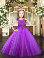 Great Lavender Sleeveless Tulle Zipper Little Girls Pageant Gowns for Party and Quinceanera