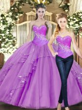  Sleeveless Tulle Floor Length Lace Up Quinceanera Gowns in Lilac with Beading