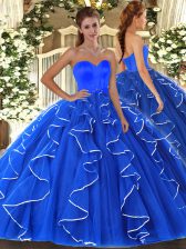 Custom Fit Ball Gowns 15 Quinceanera Dress Blue Sweetheart Organza Sleeveless Floor Length Lace Up
