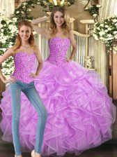 Exceptional Lilac Sweetheart Lace Up Beading and Ruffles Sweet 16 Dresses Sleeveless