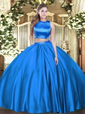 Cheap Blue Sleeveless Ruching Floor Length Quinceanera Dress