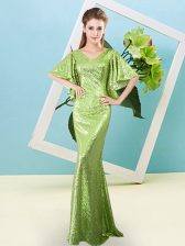Flare V-neck Half Sleeves Sequined Homecoming Dress Sequins Zipper