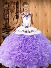 Sumptuous Floor Length Lavender Quinceanera Dress Halter Top Sleeveless Lace Up