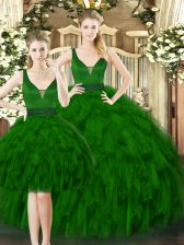 On Sale Floor Length Ball Gowns Sleeveless Dark Green Ball Gown Prom Dress Lace Up