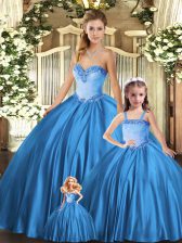 Beautiful Sleeveless Floor Length Beading Lace Up Vestidos de Quinceanera with Teal 