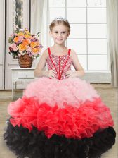  Multi-color Little Girls Pageant Dress Wholesale Sweet 16 and Quinceanera with Beading and Ruffles Straps Sleeveless Lace Up