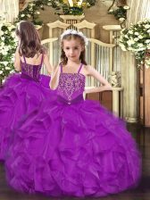 Elegant Organza Sleeveless Floor Length Little Girls Pageant Gowns and Beading and Ruffles