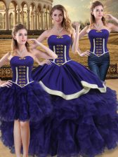  Sleeveless Organza Floor Length Lace Up Quinceanera Dress in Purple with Beading and Ruffles
