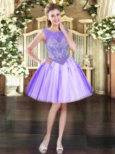 Fashion Scoop Sleeveless Evening Dress Mini Length Beading Lavender Tulle