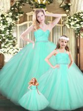 Fantastic Sleeveless Organza Floor Length Lace Up Quinceanera Dresses in Apple Green with Beading and Lace