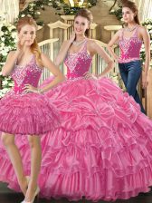  Ball Gowns Ball Gown Prom Dress Hot Pink Straps Tulle Sleeveless Floor Length Lace Up