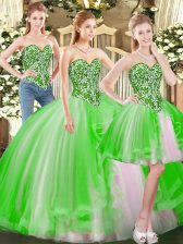 Clearance Lace Up Sweetheart Beading Quince Ball Gowns Tulle Sleeveless