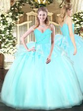  Floor Length Zipper 15th Birthday Dress Light Blue for Military Ball and Sweet 16 and Quinceanera with Ruffles