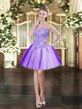 Glorious Lavender Sleeveless Appliques Mini Length Homecoming Dress