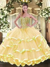 Most Popular Sleeveless Lace Up Floor Length Beading and Ruffled Layers Sweet 16 Dresses