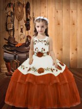  Sleeveless Lace Up Floor Length Embroidery and Ruffled Layers Pageant Dress for Teens