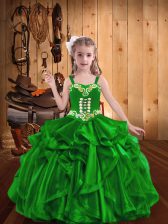 High End Embroidery and Ruffles Little Girl Pageant Gowns Green Lace Up Sleeveless Floor Length