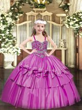  Organza Sleeveless Floor Length Little Girls Pageant Dress and Beading and Ruffled Layers