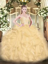 Fitting Gold Sweetheart Neckline Beading and Ruffles Quinceanera Dress Sleeveless Lace Up