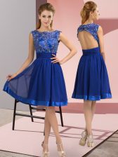 Hot Selling Knee Length Backless Prom Party Dress Royal Blue for Prom and Party with Appliques