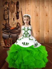  Embroidery and Ruffles Kids Formal Wear Lace Up Sleeveless Floor Length