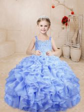 Latest Sleeveless Lace Up Floor Length Beading and Ruffles Pageant Dress Toddler