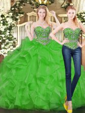Dynamic Green Sleeveless Tulle Lace Up Sweet 16 Dresses for Military Ball and Sweet 16 and Quinceanera