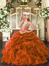 Beading and Ruffles and Pick Ups Little Girls Pageant Gowns Rust Red Lace Up Sleeveless Floor Length