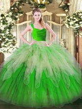Artistic Multi-color Ball Gowns Organza Straps Sleeveless Ruffles Floor Length Zipper Quinceanera Dress