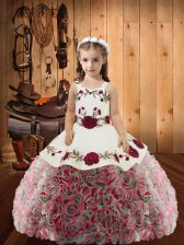  Multi-color Sleeveless Floor Length Embroidery and Ruffles Lace Up Pageant Gowns For Girls