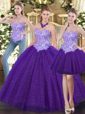 Stylish Floor Length Purple Vestidos de Quinceanera Sweetheart Sleeveless Lace Up