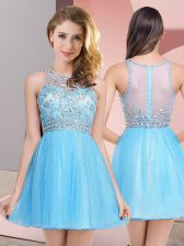 Cheap Baby Blue Sleeveless Beading Mini Length Prom Party Dress