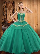 Best Selling Satin and Tulle Sweetheart Sleeveless Lace Up Embroidery Quinceanera Dresses in Turquoise