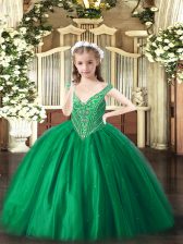  Floor Length Green Winning Pageant Gowns V-neck Sleeveless Lace Up