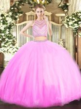 Delicate Scoop Sleeveless Zipper Quinceanera Dress Lilac Tulle