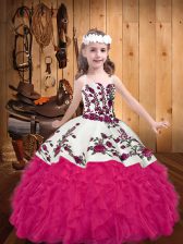 Super Organza Sleeveless Floor Length Pageant Dress for Girls and Embroidery and Ruffles
