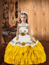  Straps Sleeveless Lace Up Pageant Dress Wholesale Gold Organza