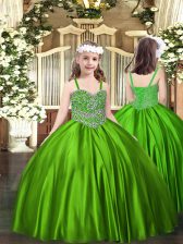 Perfect Ball Gowns Little Girls Pageant Dress Green Straps Satin Sleeveless Floor Length Lace Up