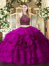 Romantic Tulle Sleeveless Floor Length Quinceanera Gown and Beading and Ruffled Layers