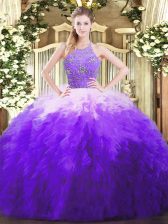 Dazzling Ball Gowns 15 Quinceanera Dress Multi-color Halter Top Tulle Sleeveless Floor Length Zipper