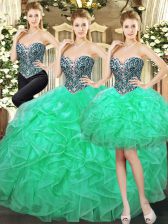  Tulle Sleeveless Floor Length Quinceanera Gowns and Beading and Ruffles