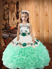  Sleeveless Floor Length Embroidery and Ruffles Lace Up Pageant Dress for Girls with Apple Green