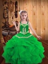 Perfect Floor Length Green Little Girl Pageant Dress Straps Sleeveless Lace Up