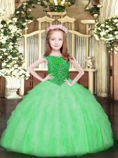 Custom Fit Sleeveless Organza Floor Length Zipper Little Girl Pageant Gowns in Apple Green with Beading and Ruffles