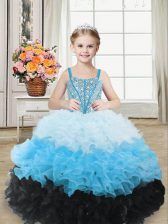 Beauteous Multi-color Sleeveless Beading and Ruffles Floor Length Kids Pageant Dress