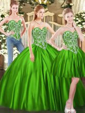  Green Lace Up Sweetheart Beading Quinceanera Dresses Tulle Sleeveless