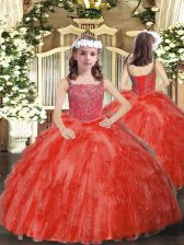 High End Organza Sleeveless Floor Length Custom Made Pageant Dress and Beading and Ruffles