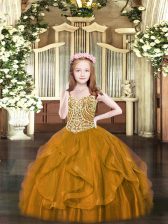  Tulle Sleeveless Floor Length Pageant Dress for Womens and Beading and Ruffles