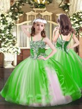 Modern Floor Length Ball Gowns Sleeveless Green Child Pageant Dress Lace Up