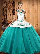 Shining Sleeveless Lace Up Floor Length Embroidery Quinceanera Gown